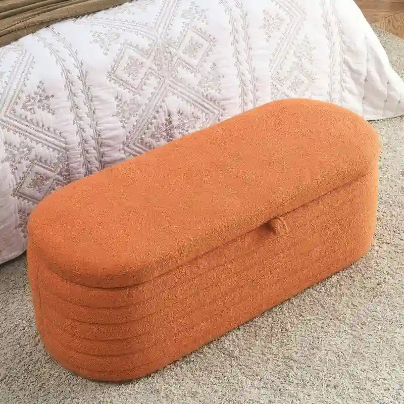 Banc de rangement rembourré en tissu avec couvercle à ouverture relevable et garnissage en mousse