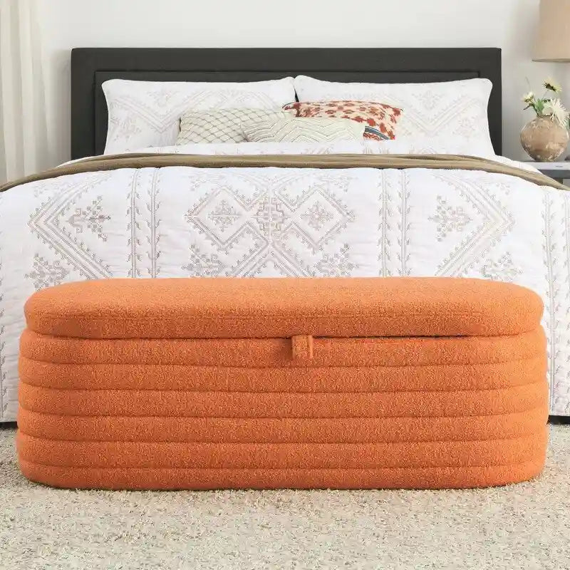 Banc de rangement rembourré en tissu avec couvercle à ouverture relevable et garnissage en mousse