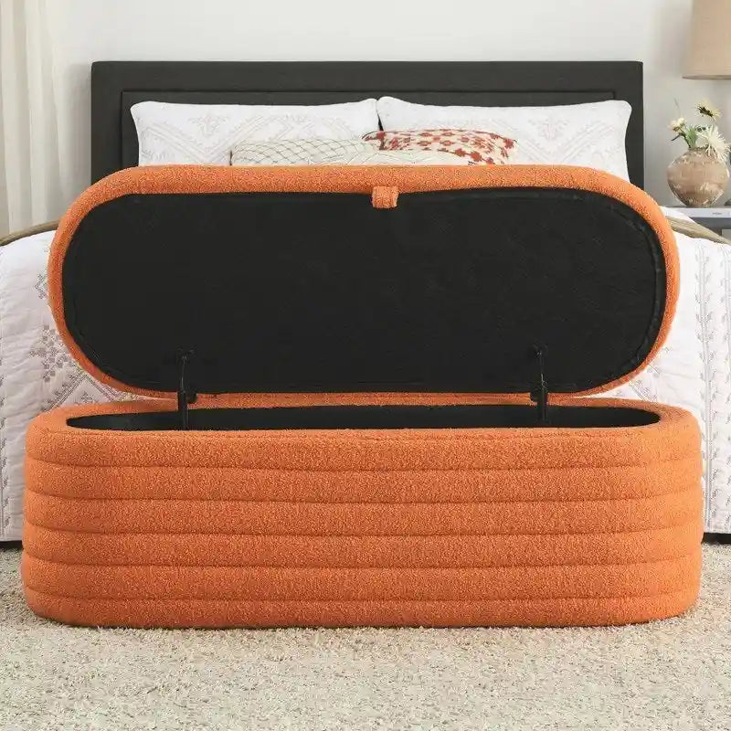 Banc de rangement rembourré en tissu avec couvercle à ouverture relevable et garnissage en mousse