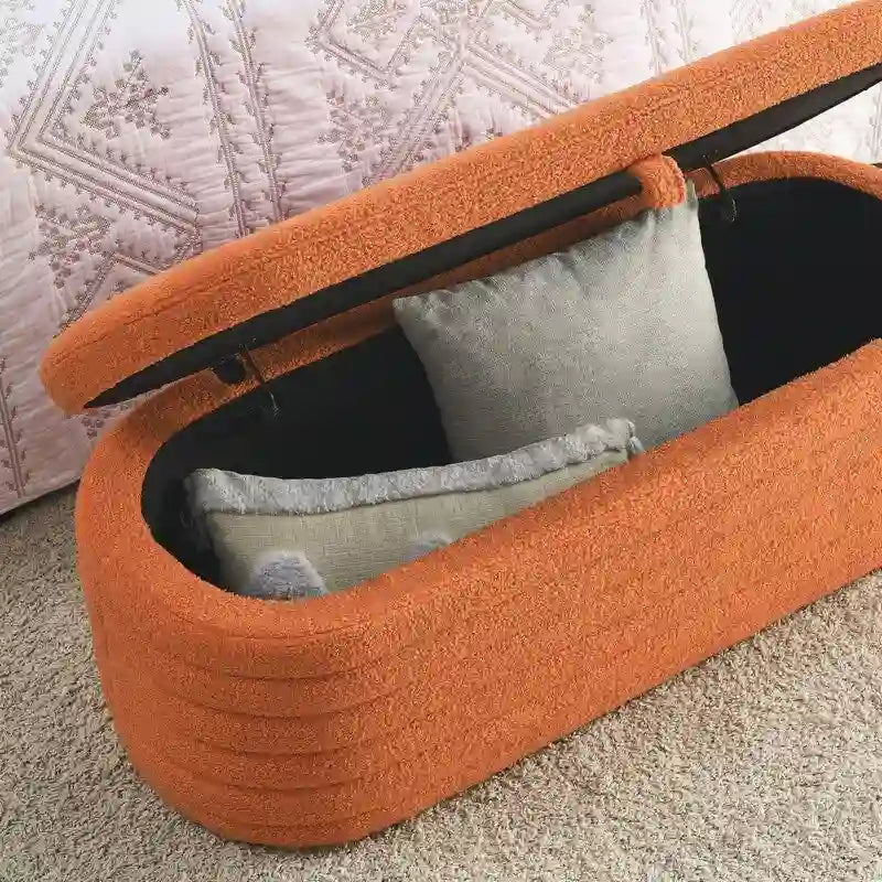 Banc de rangement rembourré en tissu avec couvercle à ouverture relevable et garnissage en mousse