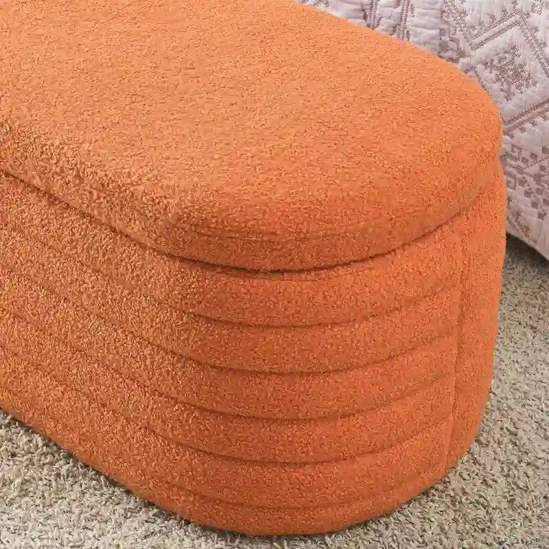 Banc de rangement rembourré en tissu avec couvercle à ouverture relevable et garnissage en mousse