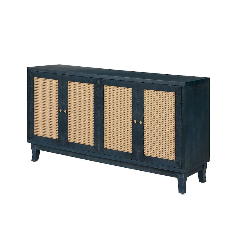 Panneaux en grain de bois fabriqués à la main, buffet en rotin, meuble de rangement décoratif avec 4 portes en rotin
