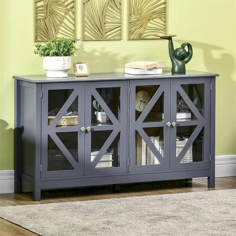 Bahut de cuisine avec portes vitrées et étagère de rangement réglable