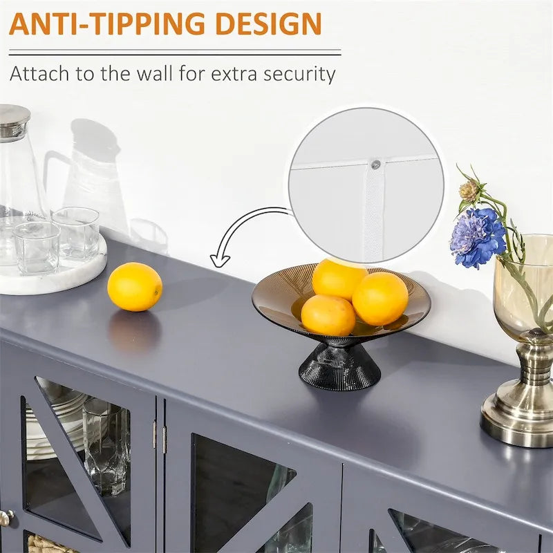 Bahut de cuisine avec portes vitrées et étagère de rangement réglable