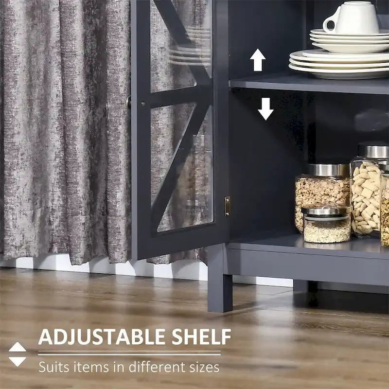 Bahut de cuisine avec portes vitrées et étagère de rangement réglable