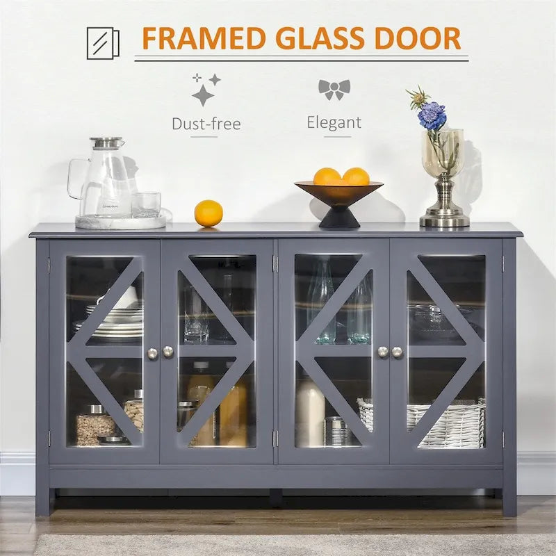 Bahut de cuisine avec portes vitrées et étagère de rangement réglable