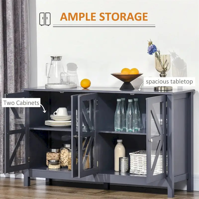 Bahut de cuisine avec portes vitrées et étagère de rangement réglable