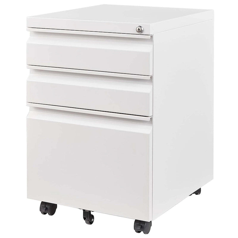 Caisson de bureau mobile 3 tiroirs avec serrure, classeur métallique pour organisation de bureau à domicile, format lettre/légal/A4, entièrement assemblé