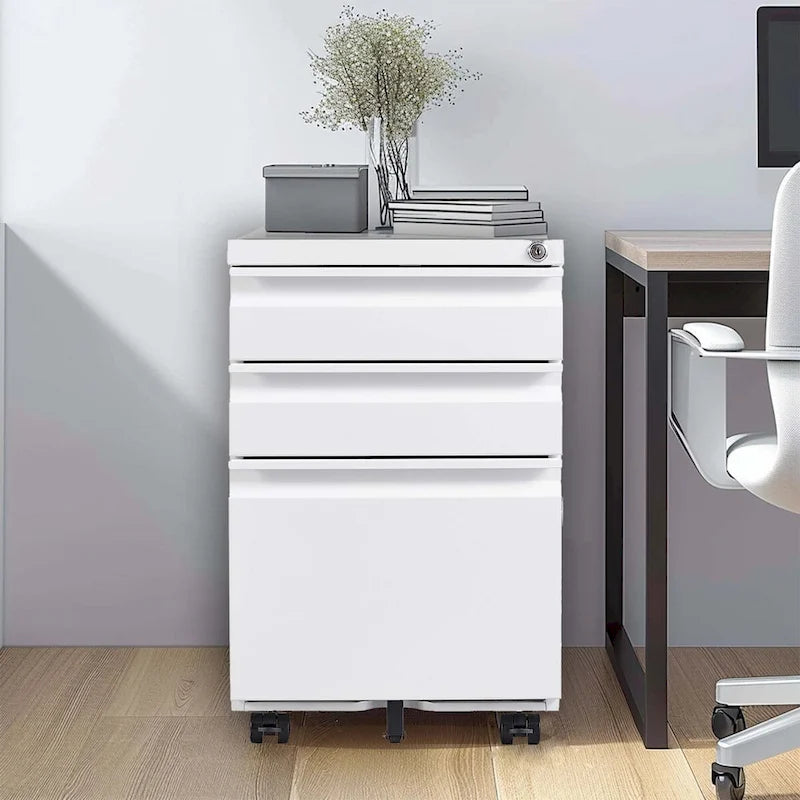 Caisson de bureau mobile 3 tiroirs avec serrure, classeur métallique pour organisation de bureau à domicile, format lettre/légal/A4, entièrement assemblé