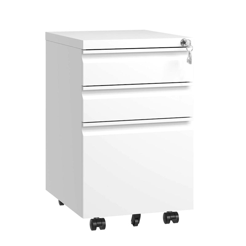 Caisson de bureau mobile 3 tiroirs avec serrure, classeur métallique pour organisation de bureau à domicile, format lettre/légal/A4, entièrement assemblé