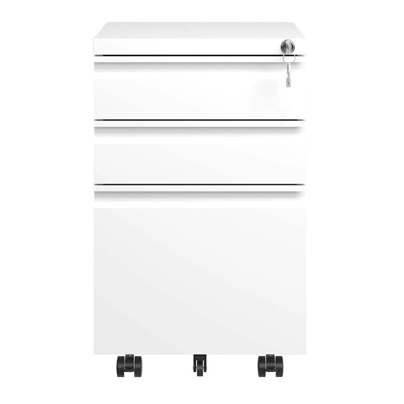 Caisson de bureau mobile 3 tiroirs avec serrure, classeur métallique pour organisation de bureau à domicile, format lettre/légal/A4, entièrement assemblé