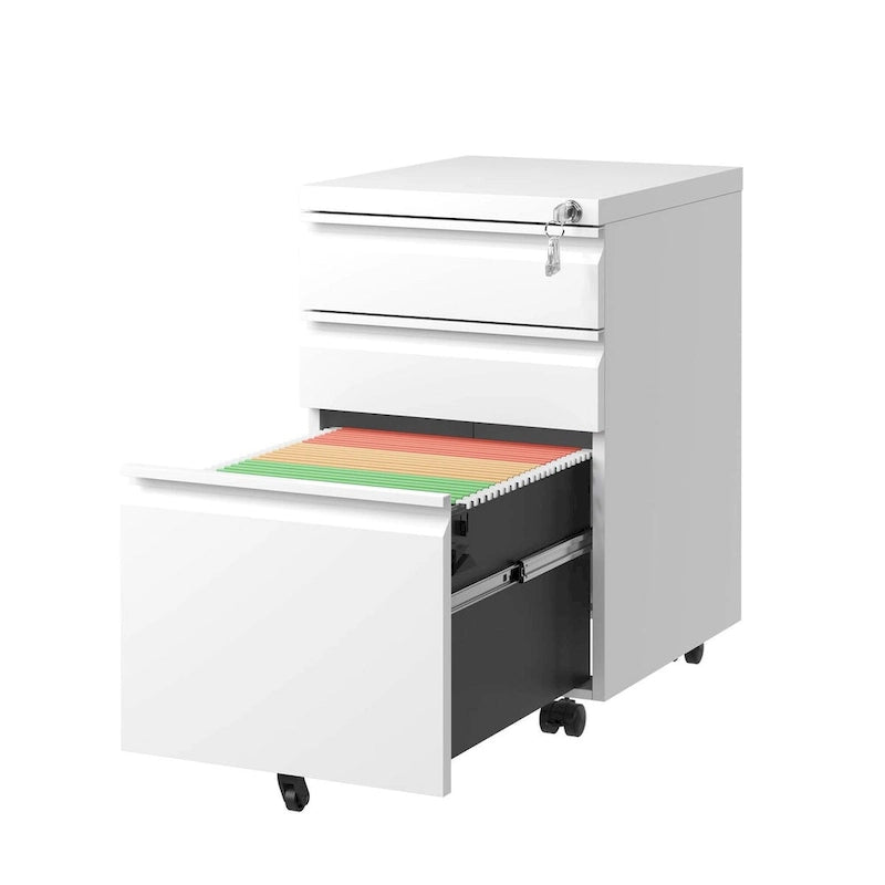 Caisson de bureau mobile 3 tiroirs avec serrure, classeur métallique pour organisation de bureau à domicile, format lettre/légal/A4, entièrement assemblé