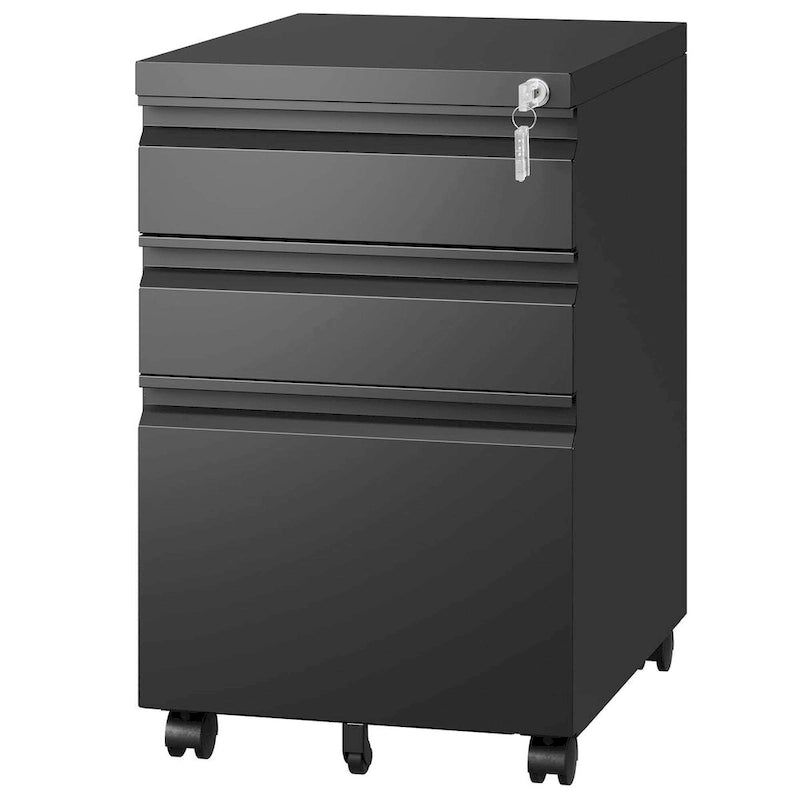 Caisson de bureau mobile 3 tiroirs avec serrure, classeur métallique pour organisation de bureau à domicile, format lettre/légal/A4, entièrement assemblé