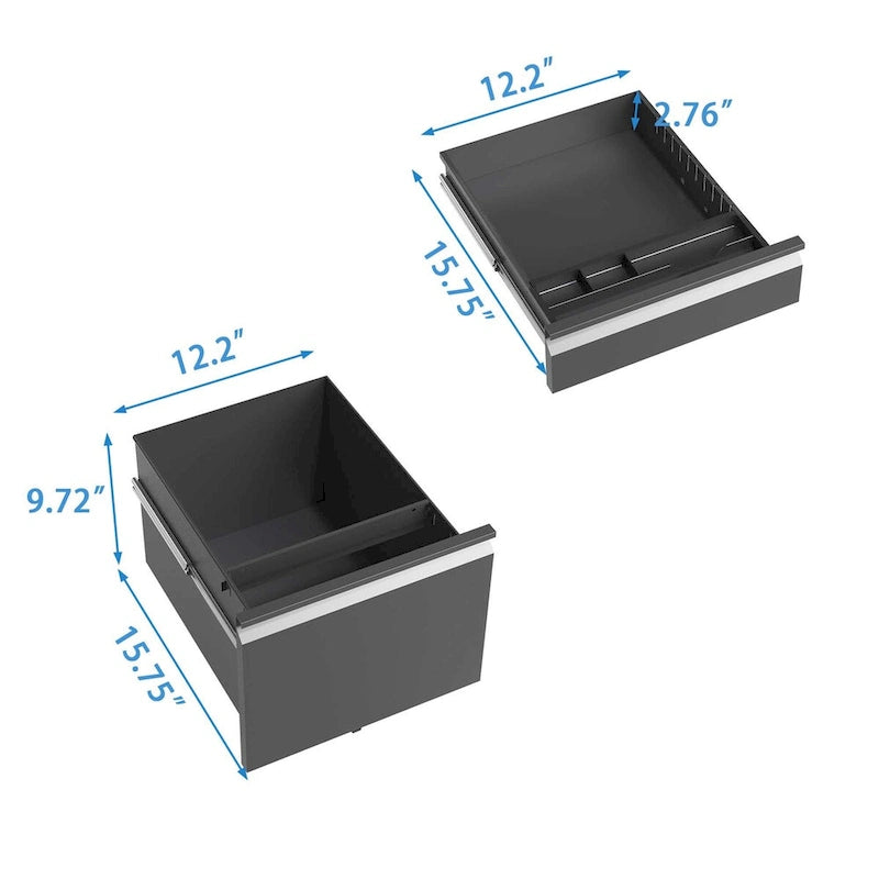Caisson de bureau mobile 3 tiroirs avec serrure, classeur métallique pour organisation de bureau à domicile, format lettre/légal/A4, entièrement assemblé
