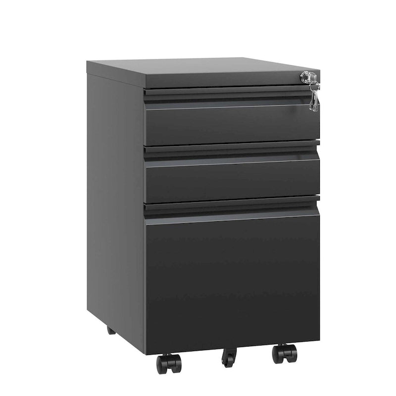 Caisson de bureau mobile 3 tiroirs avec serrure, classeur métallique pour organisation de bureau à domicile, format lettre/légal/A4, entièrement assemblé