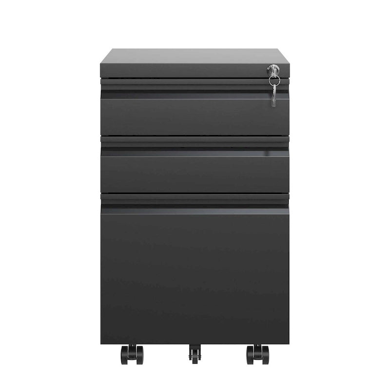 Caisson de bureau mobile 3 tiroirs avec serrure, classeur métallique pour organisation de bureau à domicile, format lettre/légal/A4, entièrement assemblé