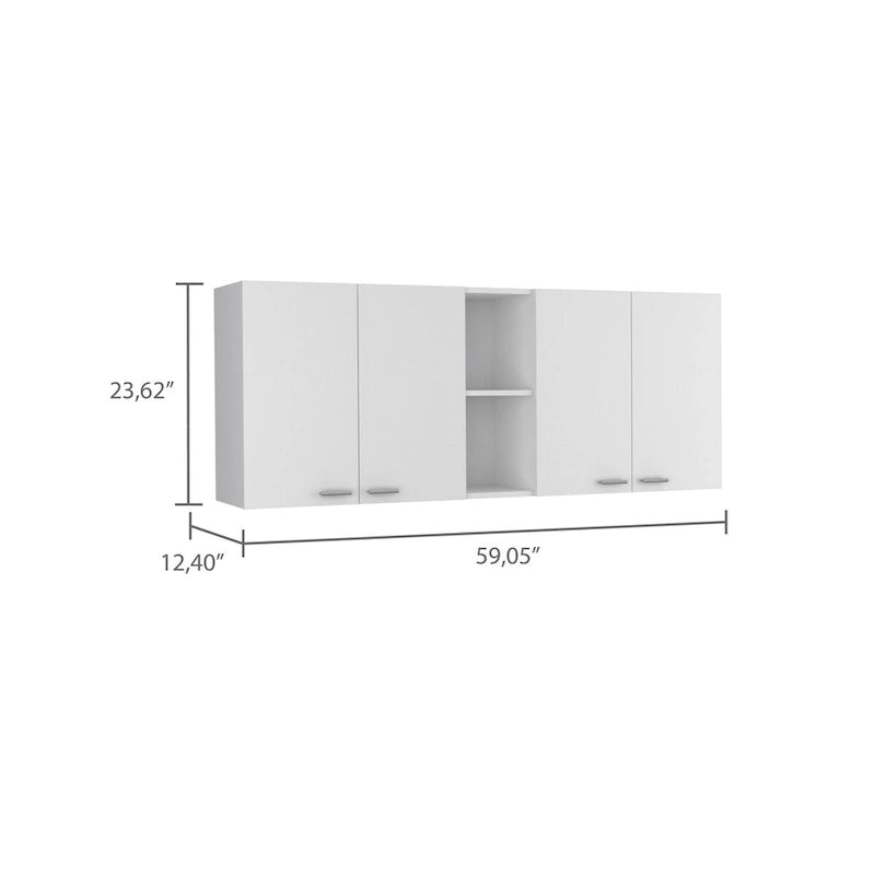 Armoire de rangement murale à deux portes, avec deux étagères extérieures et deux étagères intérieures