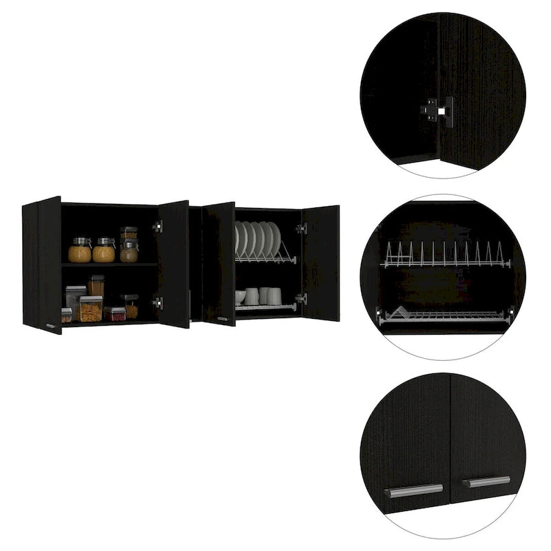 Armoire de rangement murale à deux portes, avec deux étagères extérieures et deux étagères intérieures