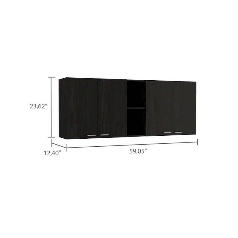 Armoire de rangement murale à deux portes, avec deux étagères extérieures et deux étagères intérieures