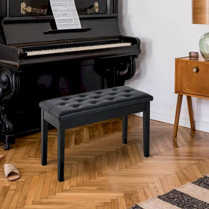 Tabouret de piano Duet avec coussin rembourré en similicuir et cadre en bois, banc de clavier capitonné, noir