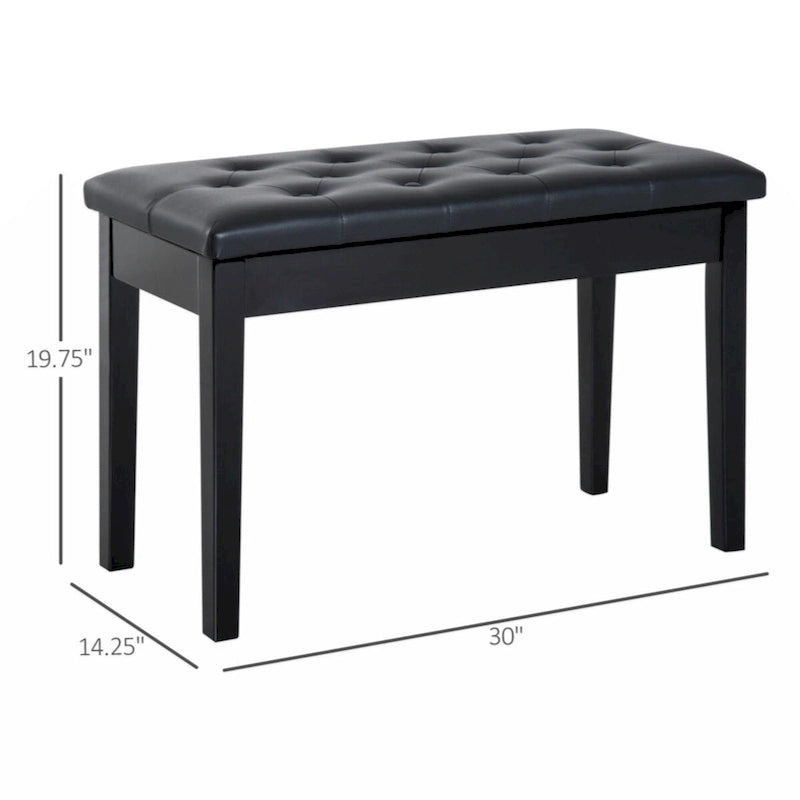 Tabouret de piano Duet avec coussin rembourré en similicuir et cadre en bois, banc de clavier capitonné, noir