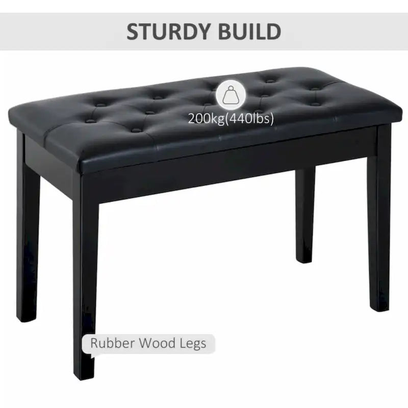 Tabouret de piano Duet avec coussin rembourré en similicuir et cadre en bois, banc de clavier capitonné, noir