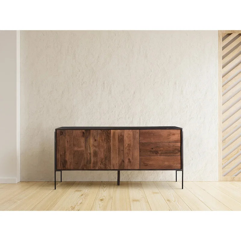 Buffet en bois de manguier massif fabriqué à la main avec finition grain naturel