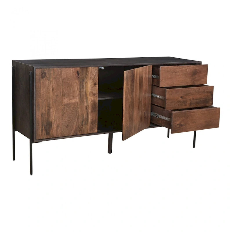 Buffet en bois de manguier massif fabriqué à la main avec finition grain naturel