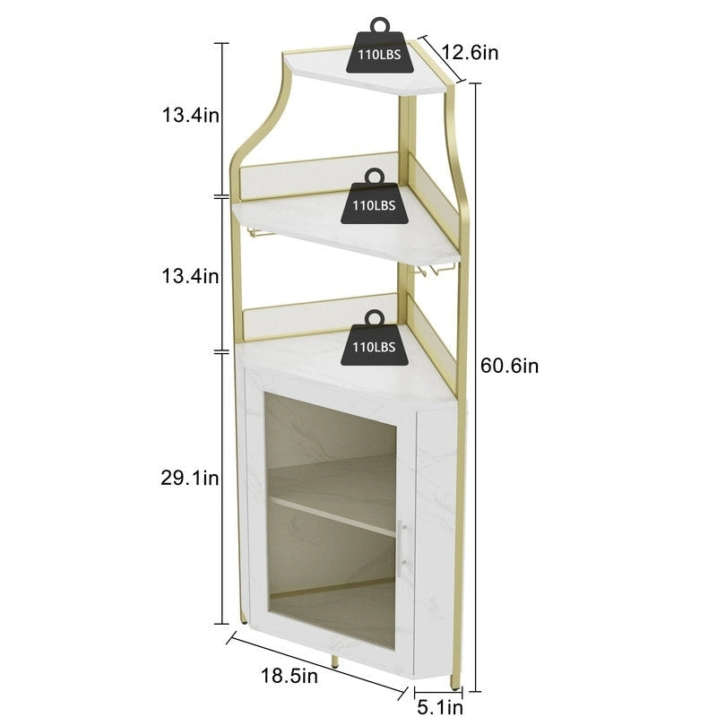 Casier à vin d'angle rustique sur pied avec rangement pour bouteilles et verres