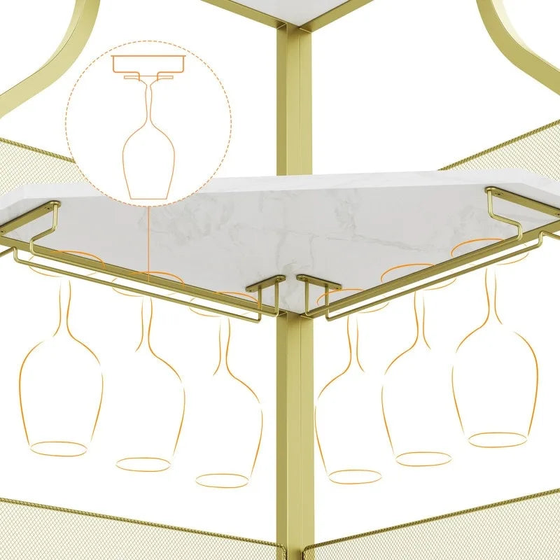 Casier à vin d'angle rustique sur pied avec rangement pour bouteilles et verres