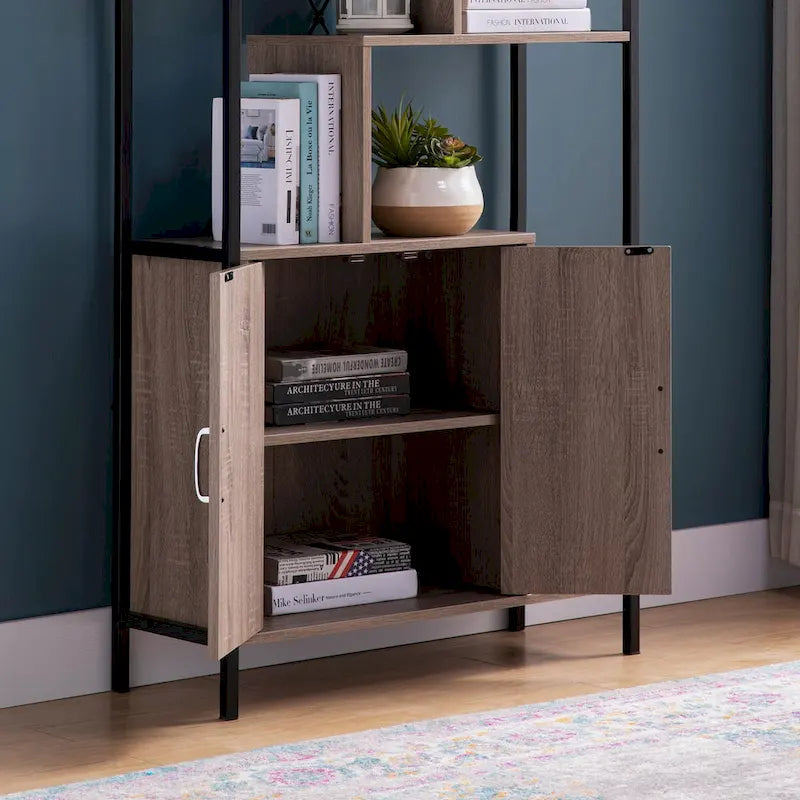 Bibliothèque moderne à six étagères avec armoire de rangement à deux portes et deux étagères