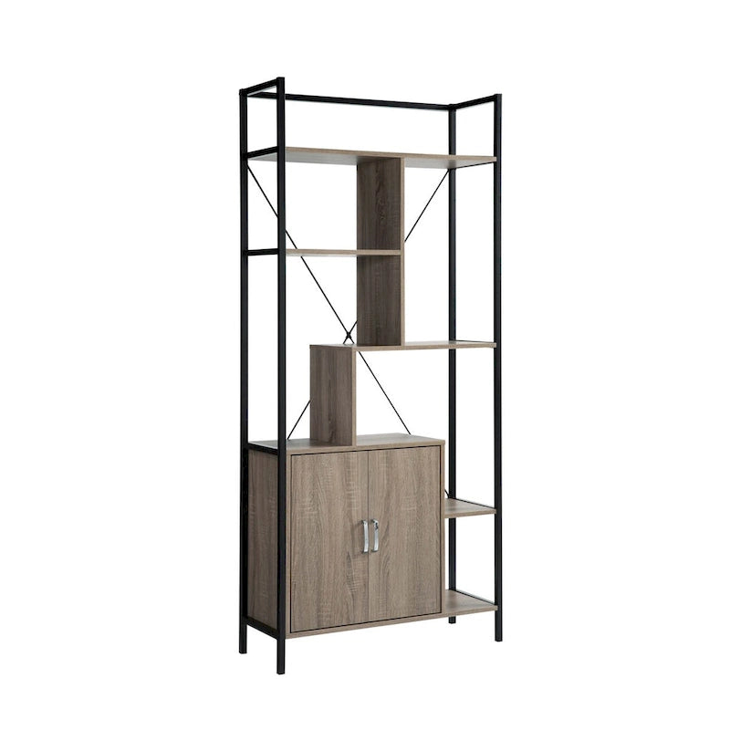 Bibliothèque moderne à six étagères avec armoire de rangement à deux portes et deux étagères