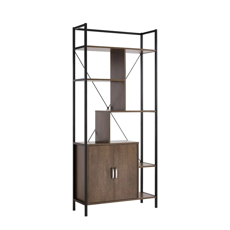 Bibliothèque moderne à six étagères avec armoire de rangement à deux portes et deux étagères