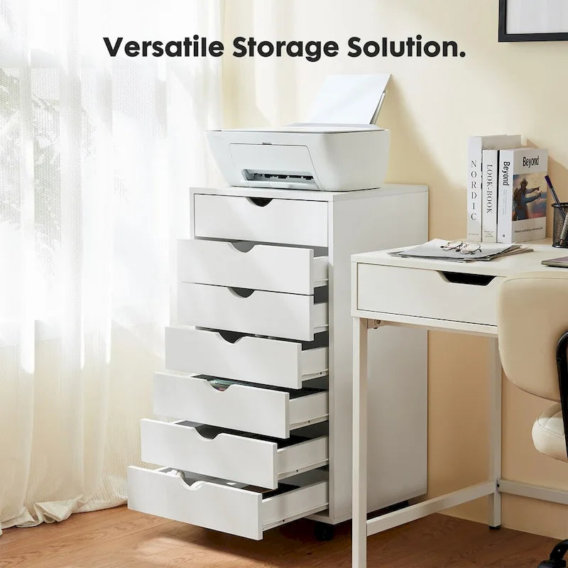Commode 7 tiroirs - Commodes de rangement à roulettes Meuble de rangement en bois Tiroirs de rangement mobiles pour le bureau