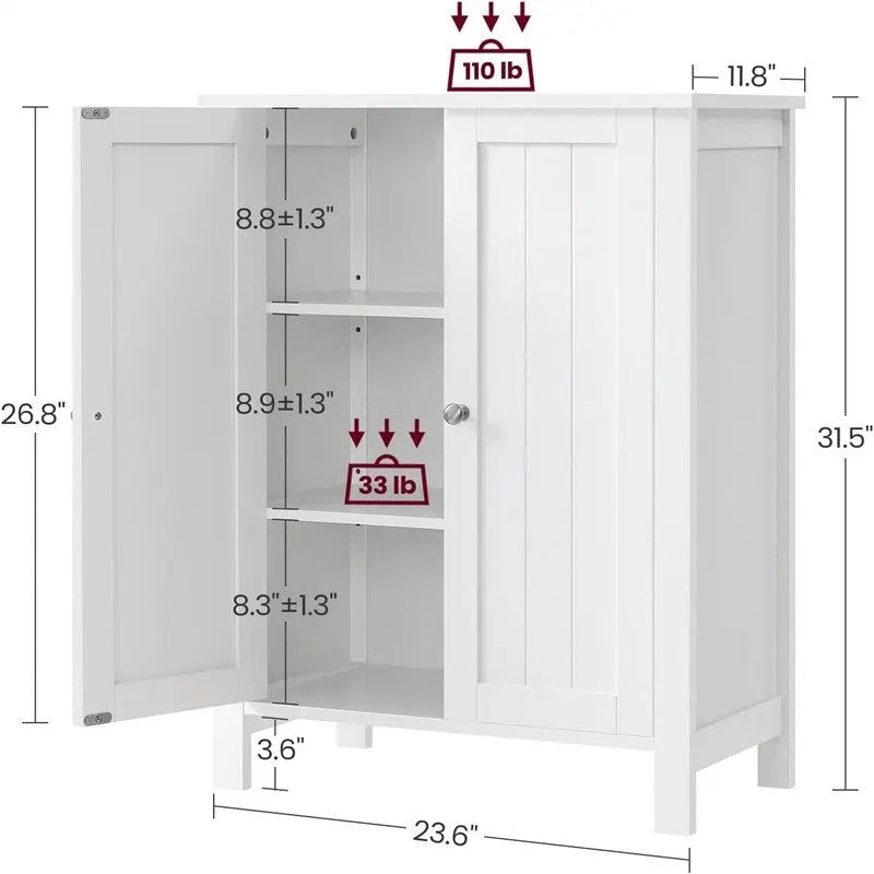 Meuble de rangement sur pied pour salle de bain avec étagère réglable et porte