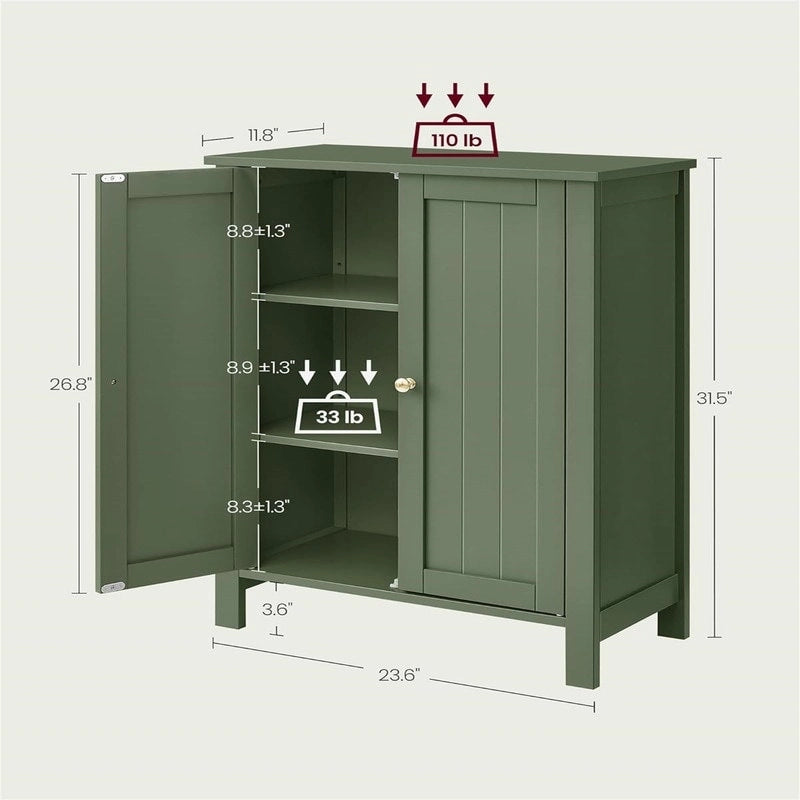Meuble de rangement sur pied pour salle de bain avec étagère réglable et porte