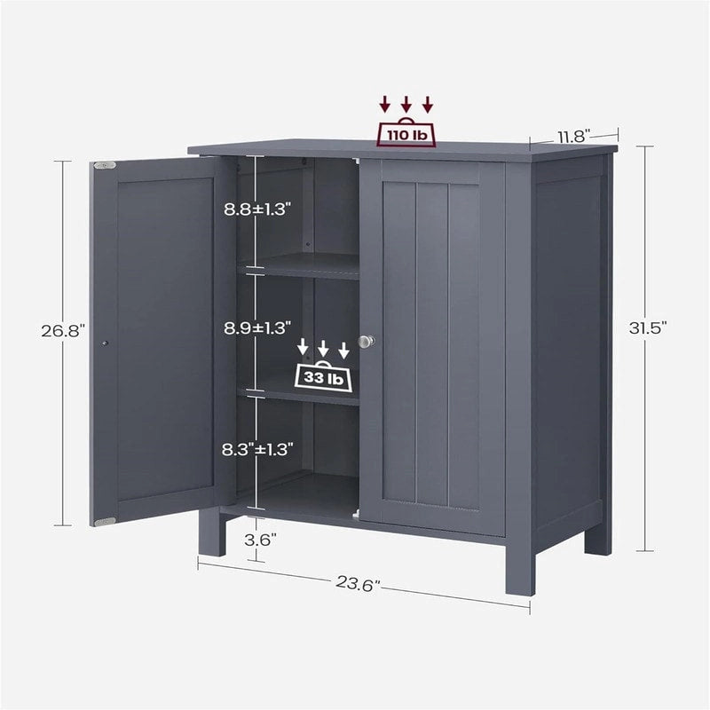 Meuble de rangement sur pied pour salle de bain avec étagère réglable et porte
