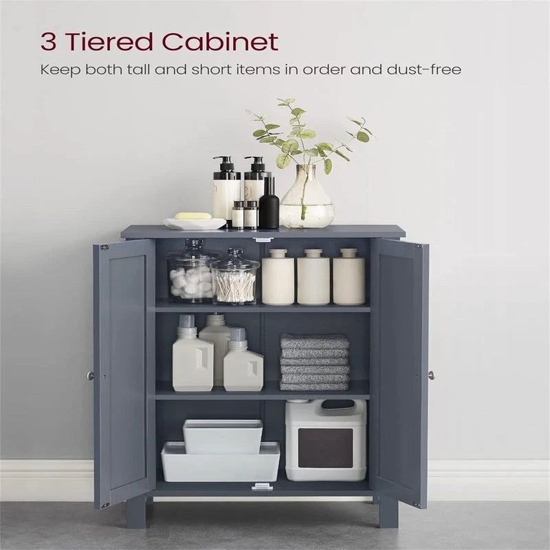Meuble de rangement sur pied pour salle de bain avec étagère réglable et porte