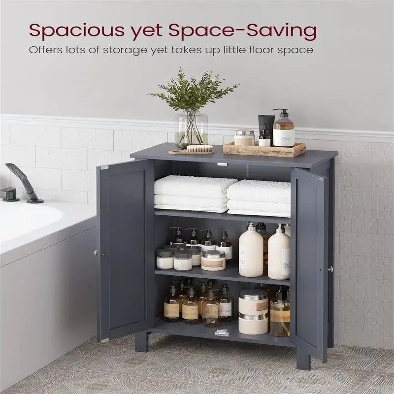 Meuble de rangement sur pied pour salle de bain avec étagère réglable et porte