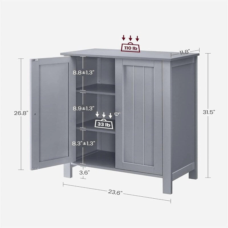 Meuble de rangement sur pied pour salle de bain avec étagère réglable et porte