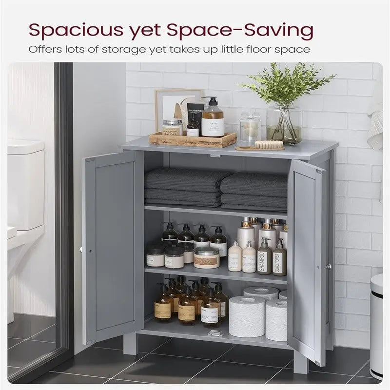 Meuble de rangement sur pied pour salle de bain avec étagère réglable et porte