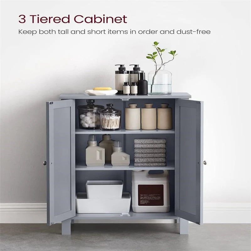 Meuble de rangement sur pied pour salle de bain avec étagère réglable et porte