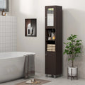 Meuble de rangement haut de salle de bain avec miroir, colonne de rangement autoportante en bois avec étagères réglables pour salle de bain