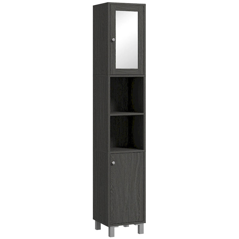 Meuble de rangement haut de salle de bain avec miroir, colonne de rangement autoportante en bois avec étagères réglables pour salle de bain