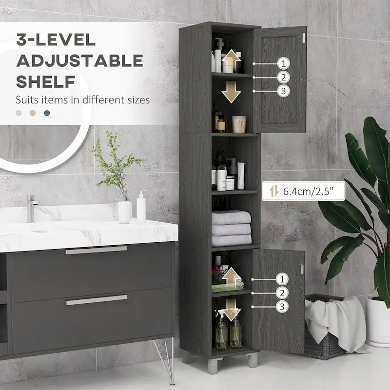 Meuble de rangement haut de salle de bain avec miroir, colonne de rangement autoportante en bois avec étagères réglables pour salle de bain