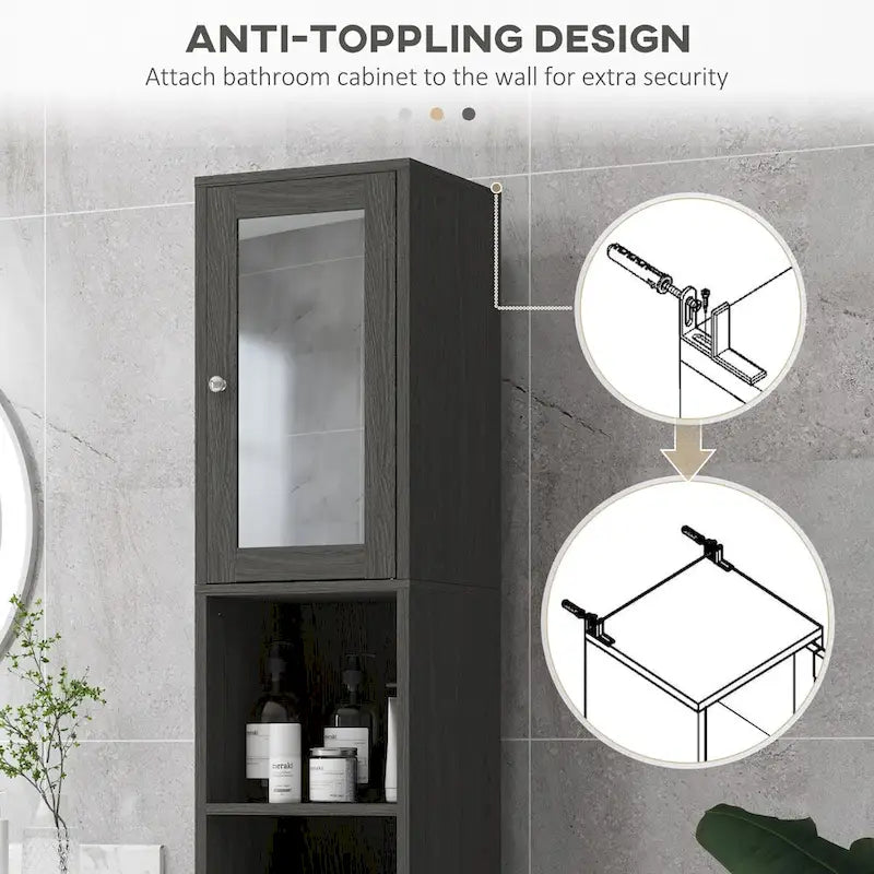 Meuble de rangement haut de salle de bain avec miroir, colonne de rangement autoportante en bois avec étagères réglables pour salle de bain