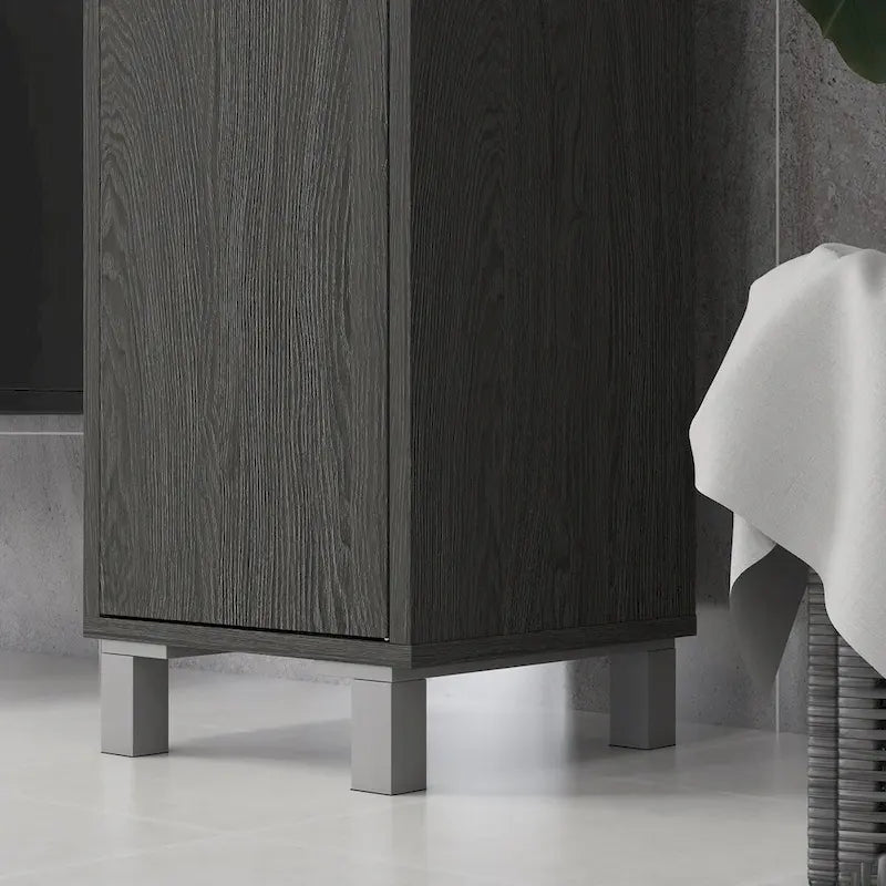 Meuble de rangement haut de salle de bain avec miroir, colonne de rangement autoportante en bois avec étagères réglables pour salle de bain