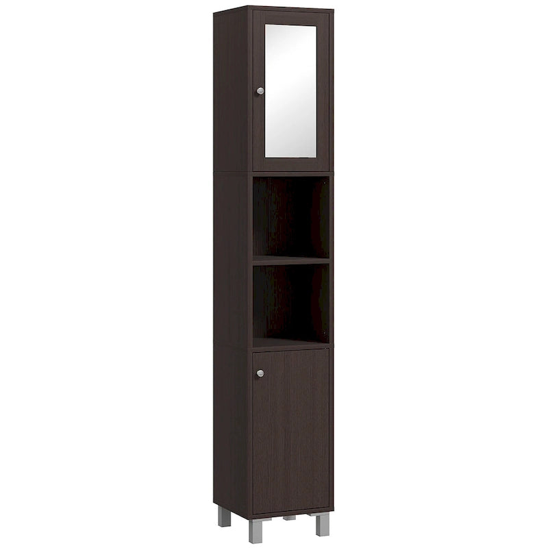 Meuble de rangement haut de salle de bain avec miroir, colonne de rangement autoportante en bois avec étagères réglables pour salle de bain