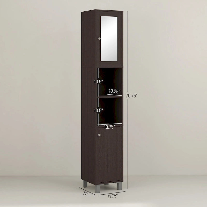 Meuble de rangement haut de salle de bain avec miroir, colonne de rangement autoportante en bois avec étagères réglables pour salle de bain