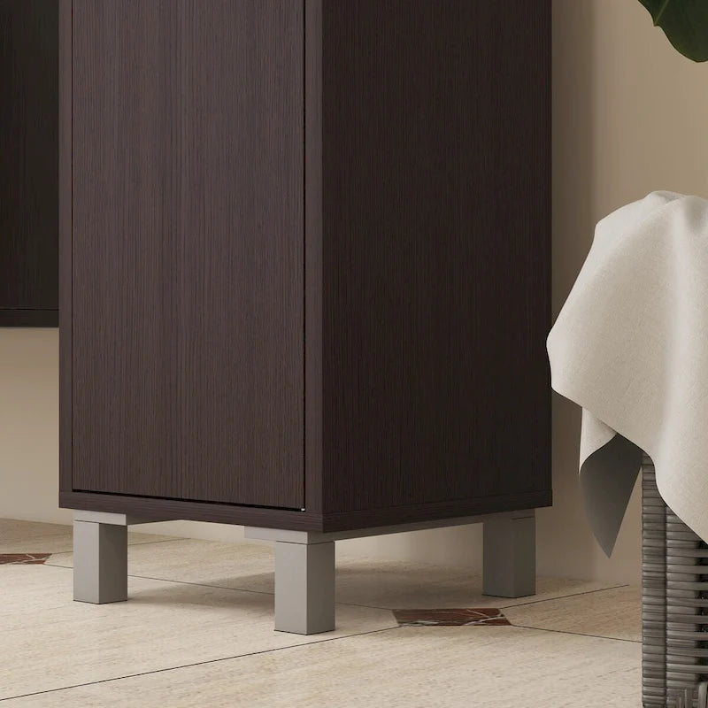 Meuble de rangement haut de salle de bain avec miroir, colonne de rangement autoportante en bois avec étagères réglables pour salle de bain